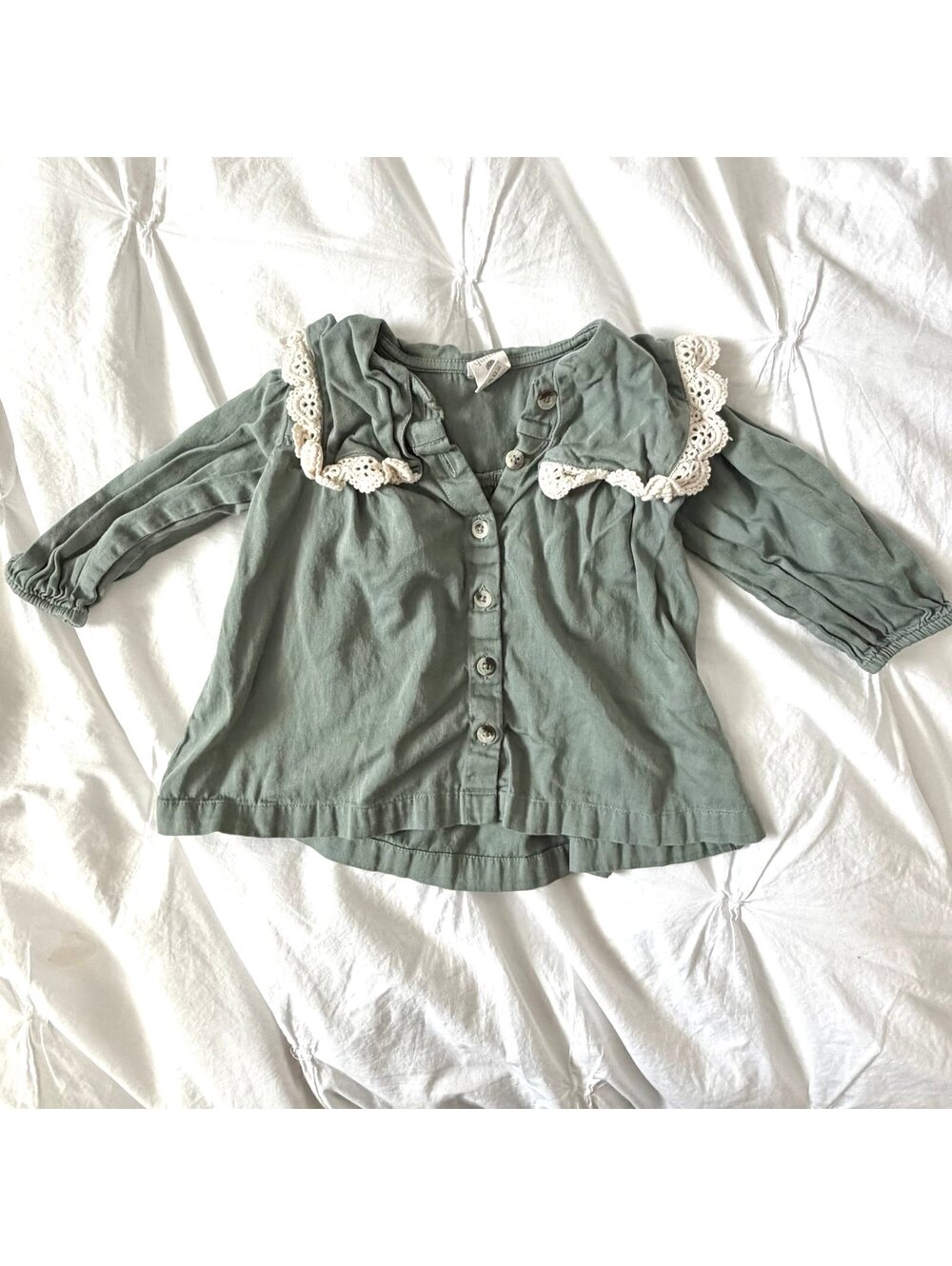 Kate Quinn Sage Green Ruffle Top